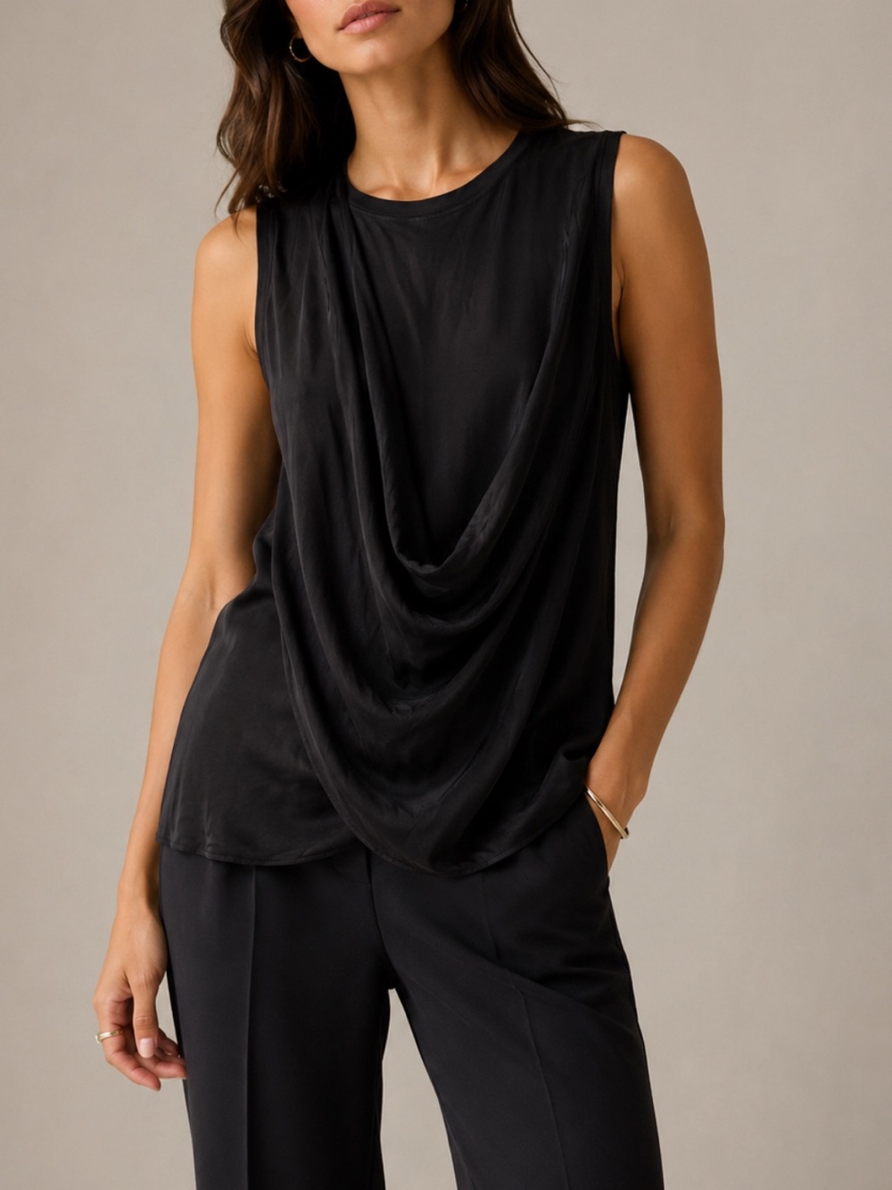 BCBGMaxAzria Black Draped Sleeveless Tank Top